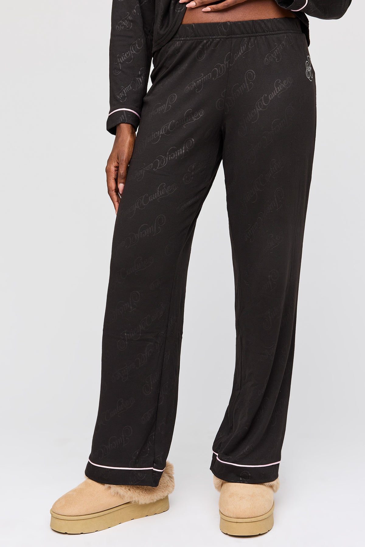 Alt View 3. Juicy Couture Rhinestone Button-Up Top & Pant Pajama Set - Black
