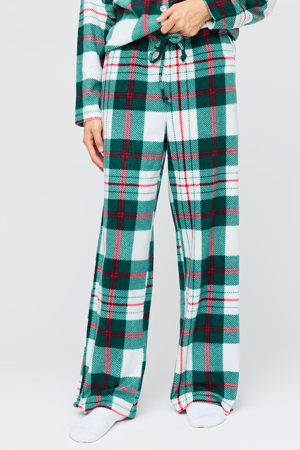 Alt View 3. Plush Button-Up Top & Pant Pajama Set - Hunter Green