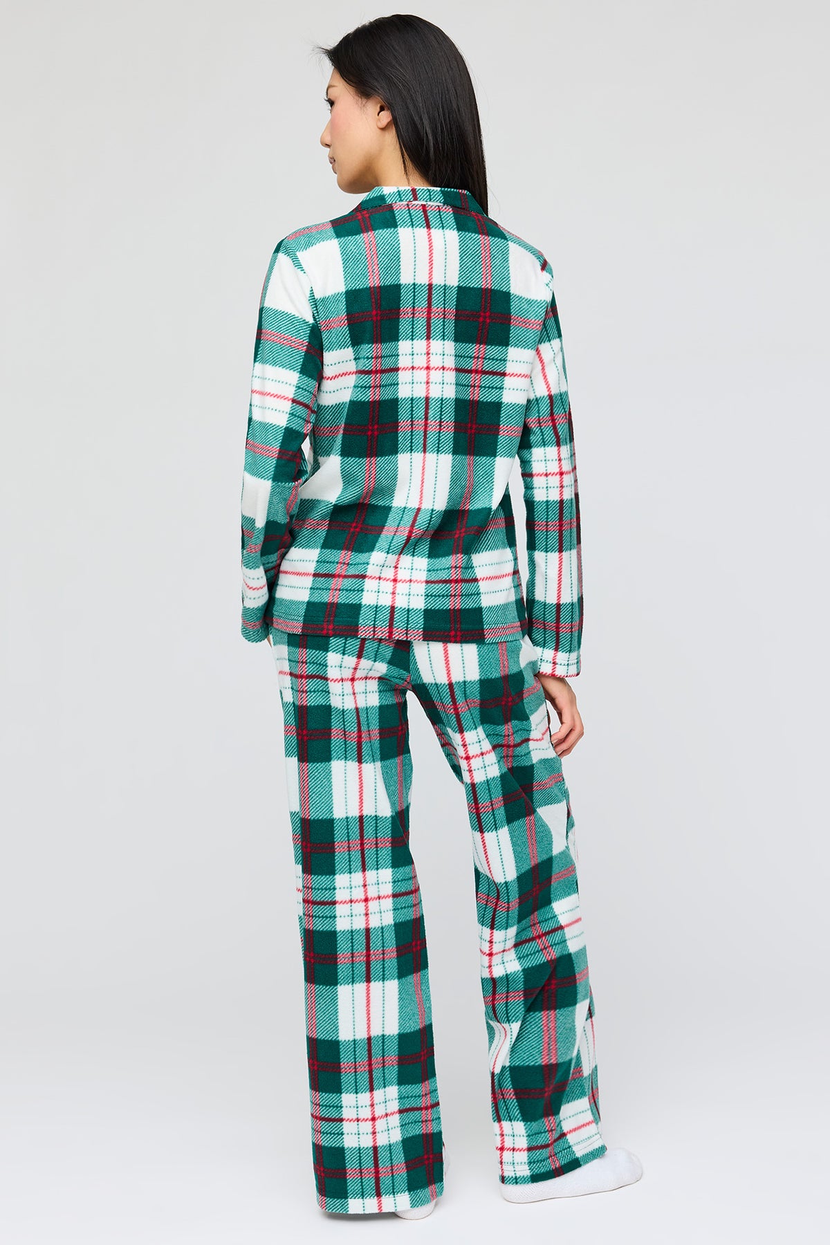 Alt View 4. Plush Button-Up Top & Pant Pajama Set - Hunter Green