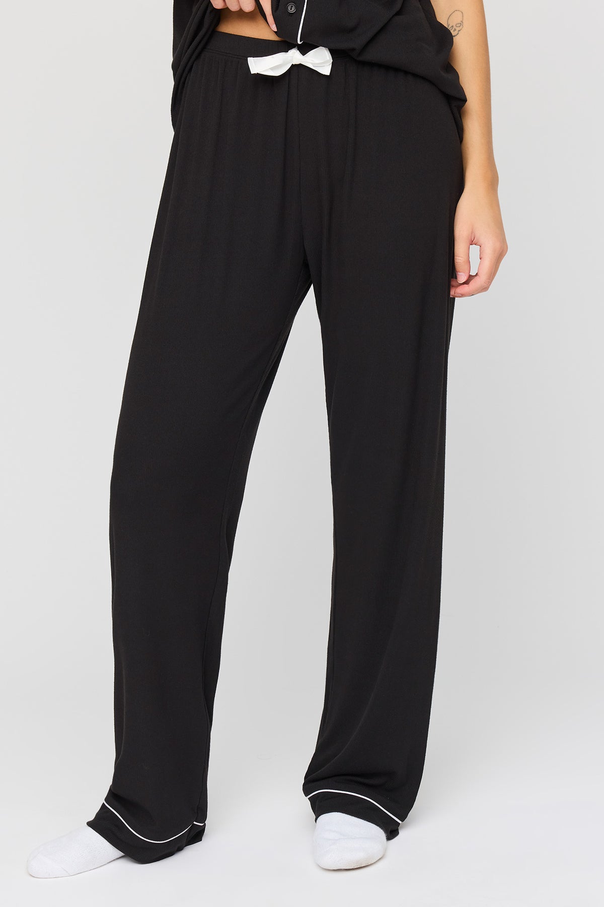 Alt View 3. Button Up Top & Pant Pajama Set - Black