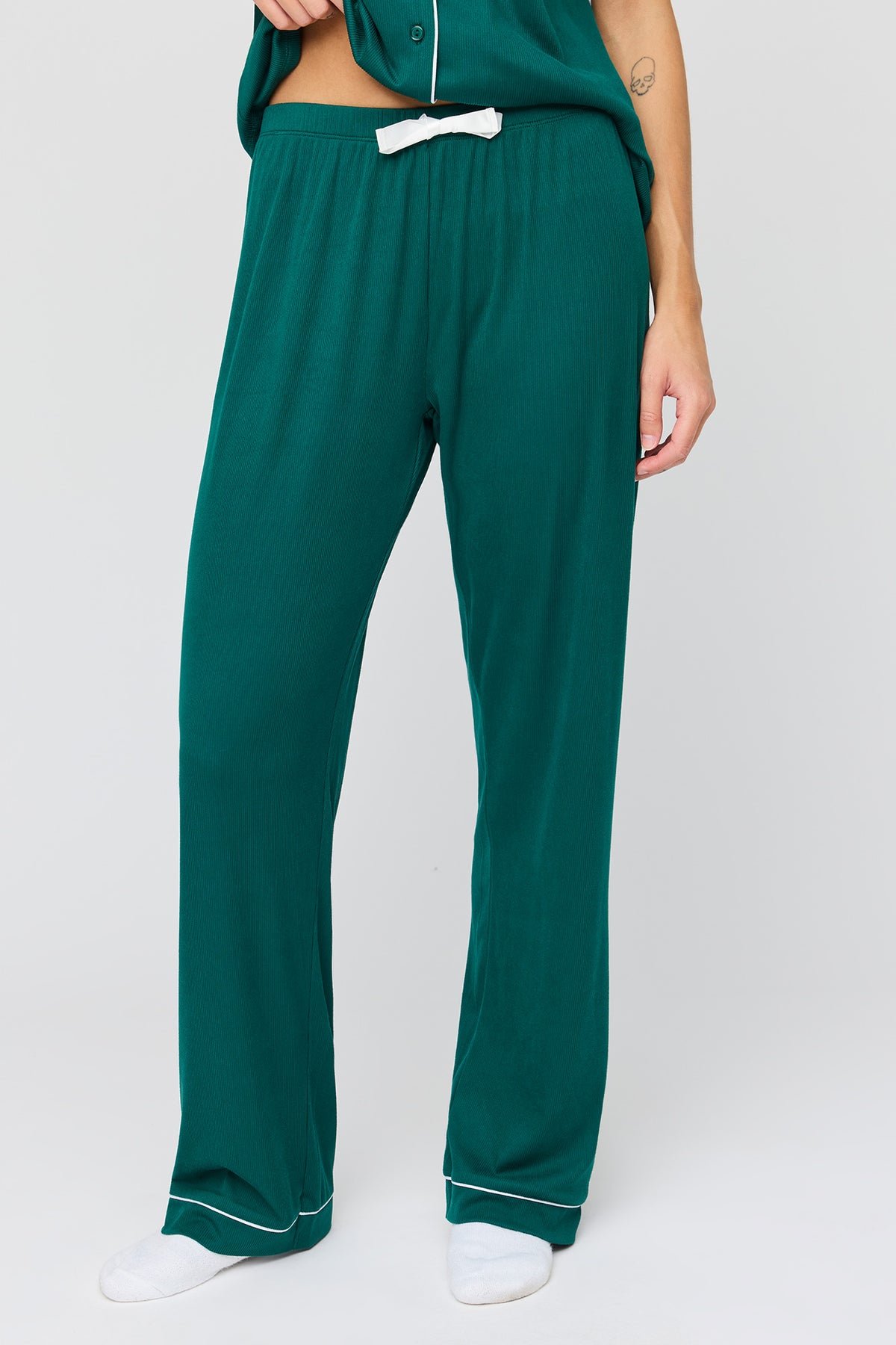 Alt View 3. Button Up Top & Pant Pajama Set - Hunter Green