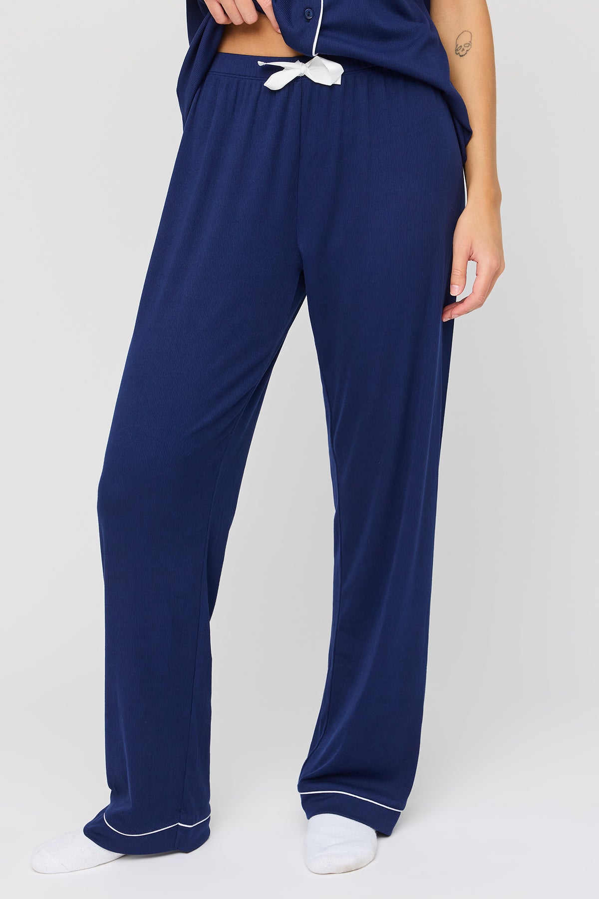 Alt View 3. Button Up Top & Pant Pajama Set - Navy