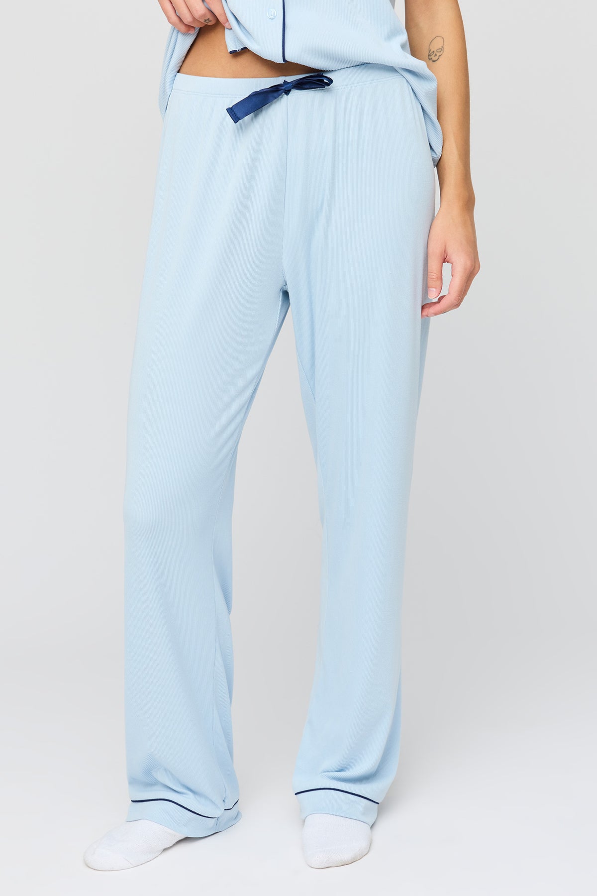 Alt View 3. Button Up Top & Pant Pajama Set - Light Blue