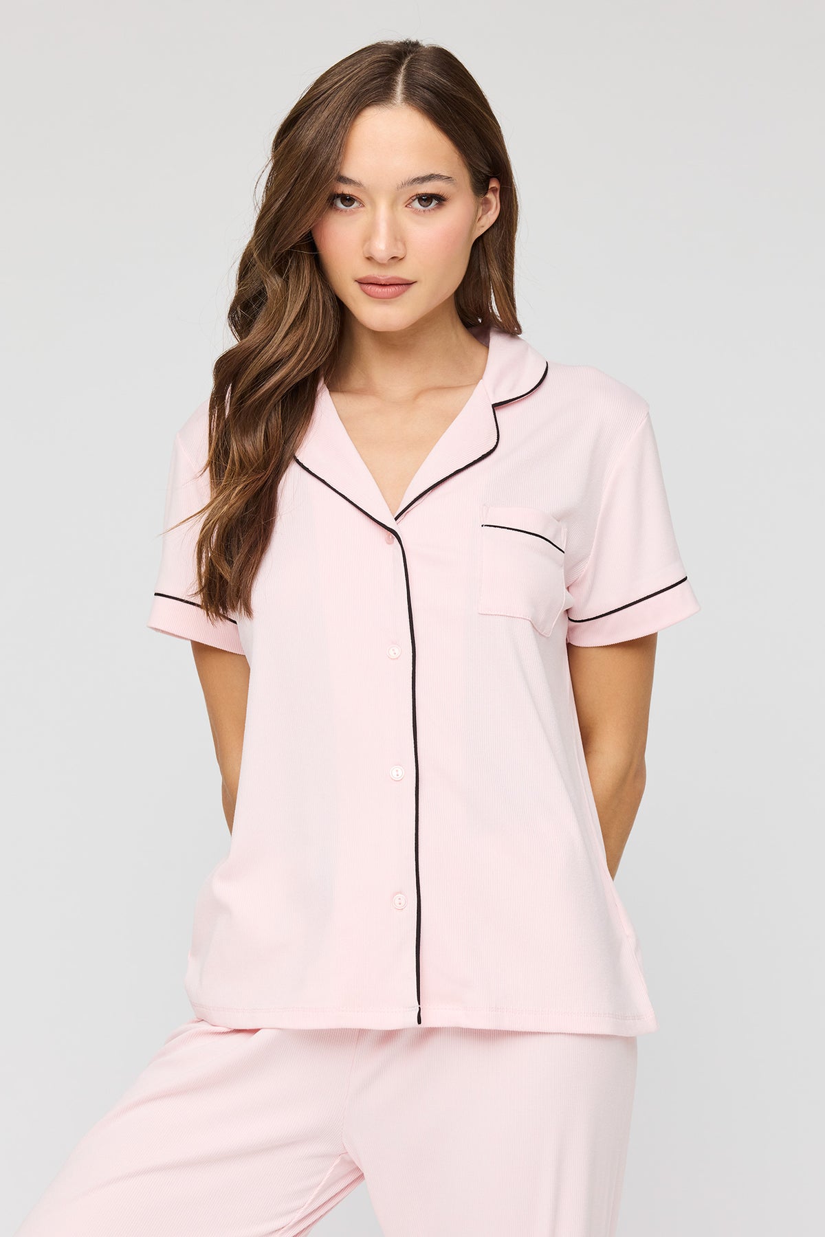 Alt View 2. Button Up Top & Pant Pajama Set - Pink