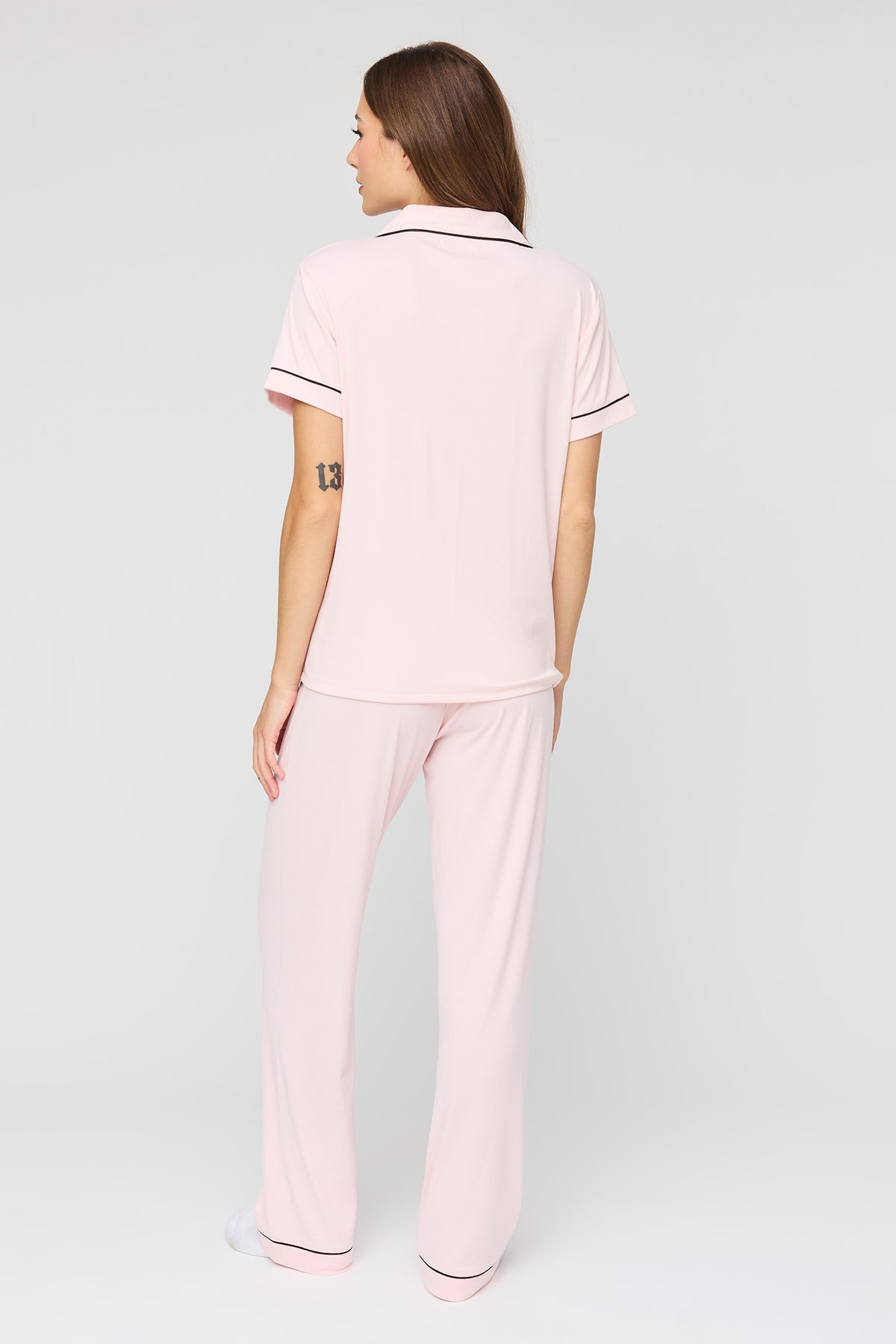 Alt View 4. Button Up Top & Pant Pajama Set - Pink