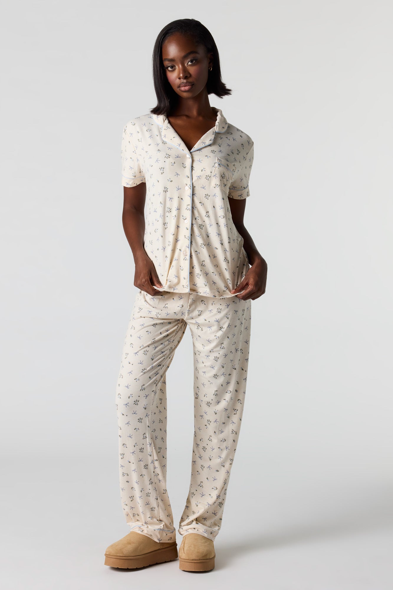 Printed Button-Up Top & Pant Pajama Set – Urban Planet
