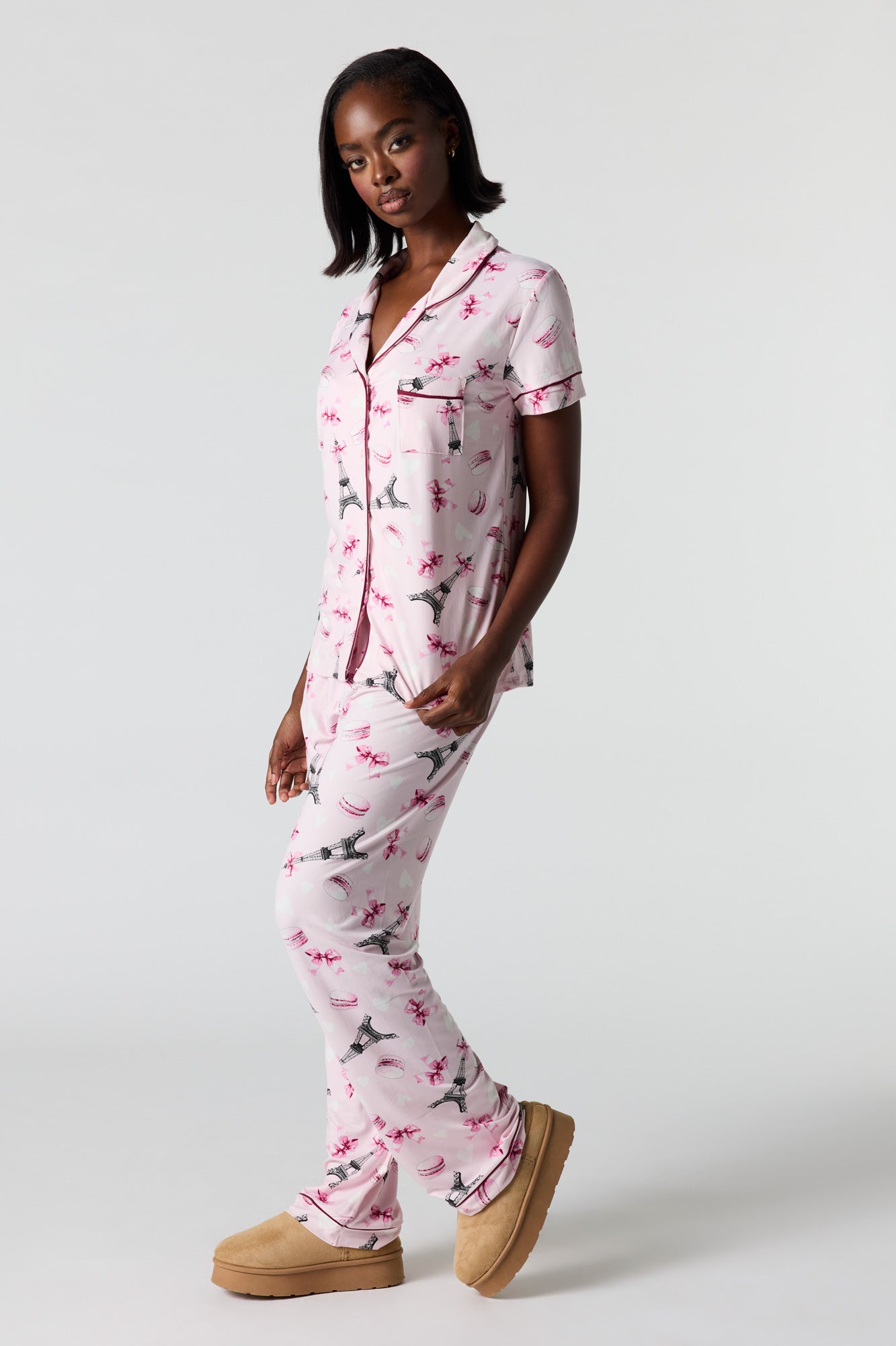 Printed Button-Up Top & Pant Pajama Set – Urban Planet