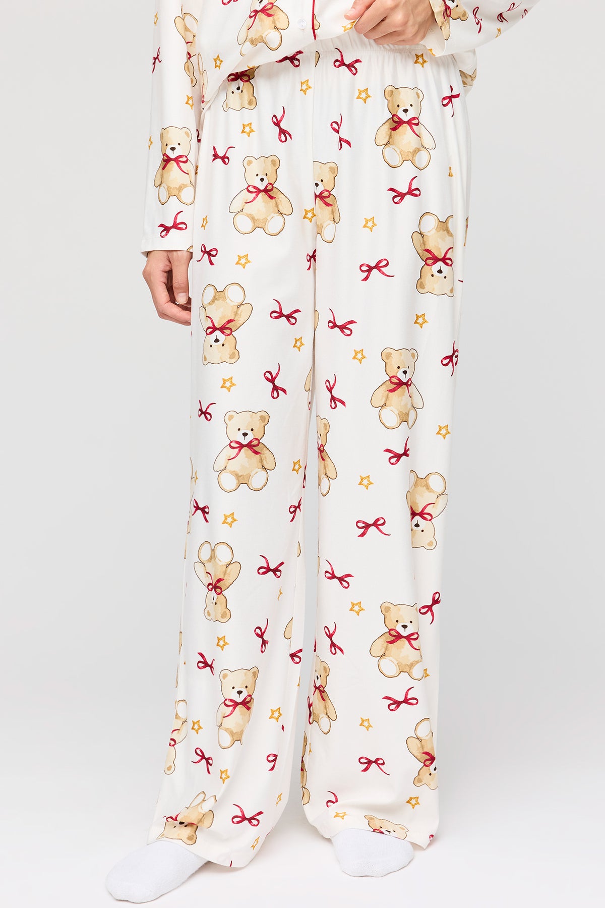 Alt View 3. Flannel Button-Up Long Sleeve Top & Pant Pajama Set - Ivory
