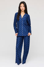 Flannel Button-Up Long Sleeve Top & Pant Pajama Set