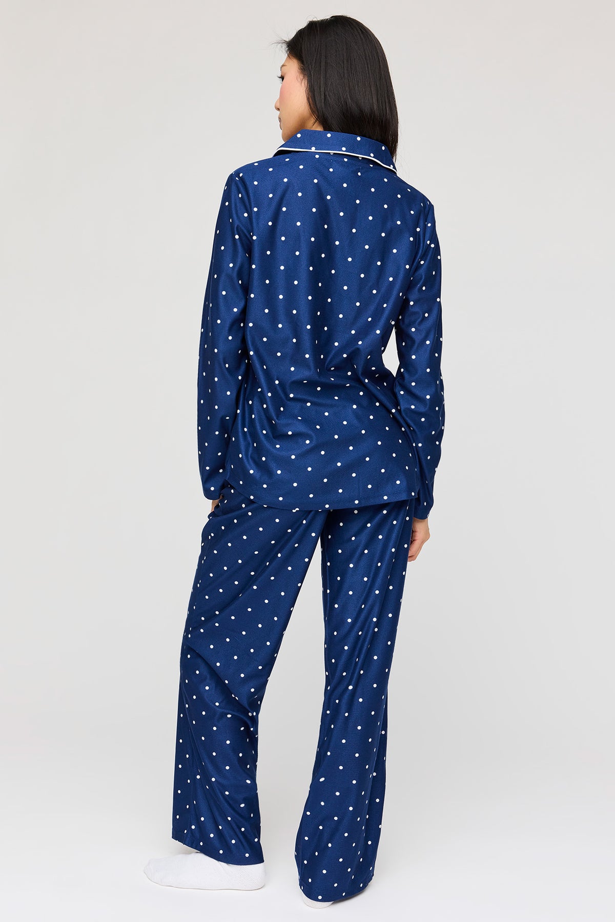 Alt View 4. Flannel Button-Up Long Sleeve Top & Pant Pajama Set - Navy