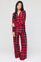 Flannel Button-Up Long Sleeve Top & Pant Pajama Set