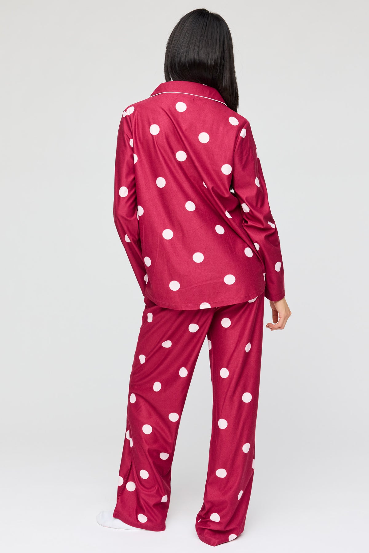 Alt View 4. Flannel Button-Up Long Sleeve Top & Pant Pajama Set - Burgundy