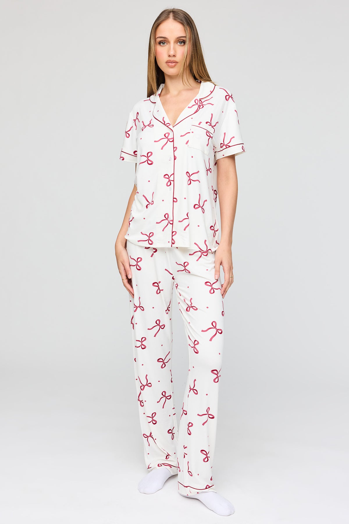 Button-Up Top & Pant Pajama Set - Ivory