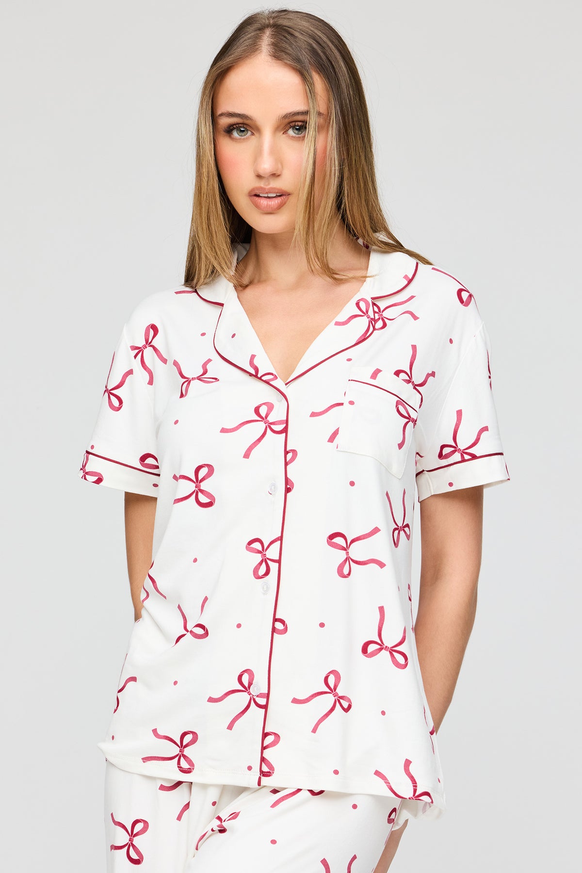 Alt View 2. Button-Up Top & Pant Pajama Set - Ivory