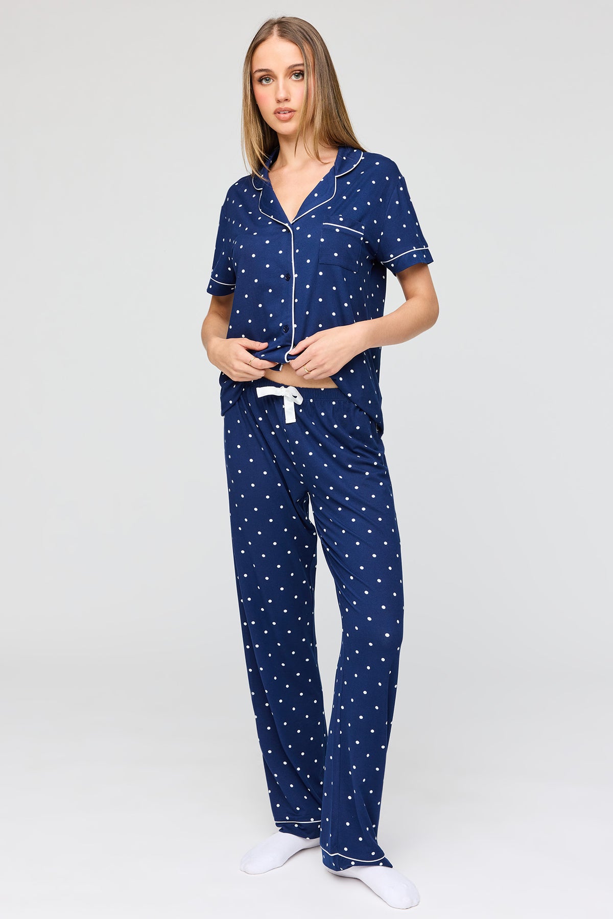 Button-Up Top & Pant Pajama Set - Blue