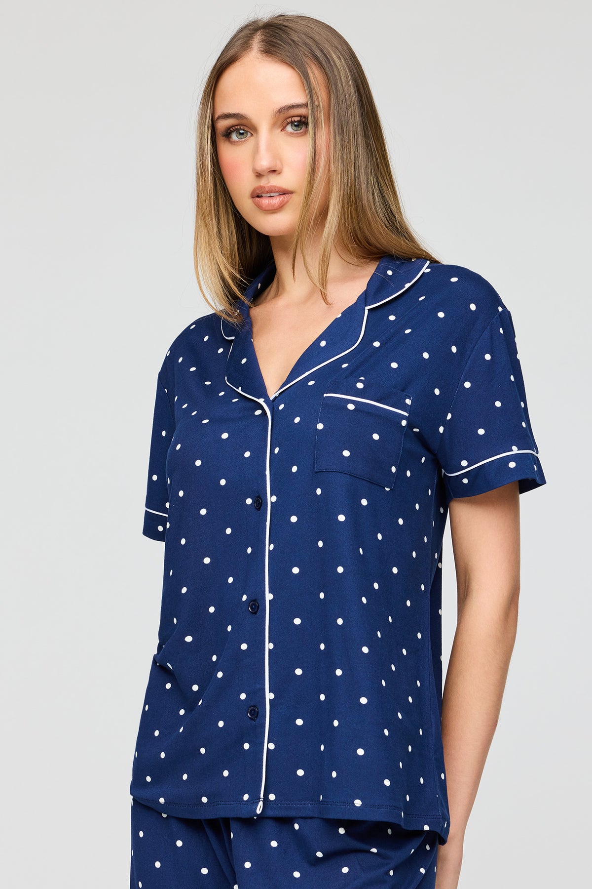 Alt View 2. Button-Up Top & Pant Pajama Set - Blue