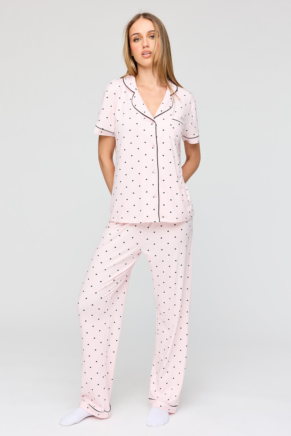Button-Up Top & Pant Pajama Set - Pink