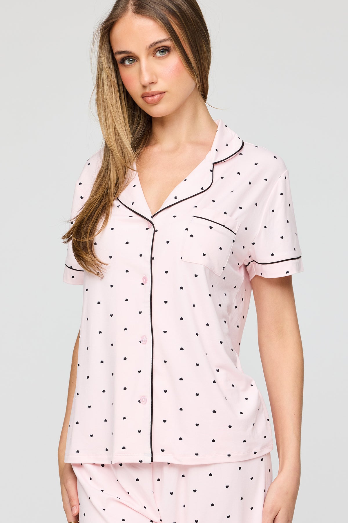 Alt View 2. Button-Up Top & Pant Pajama Set - Pink