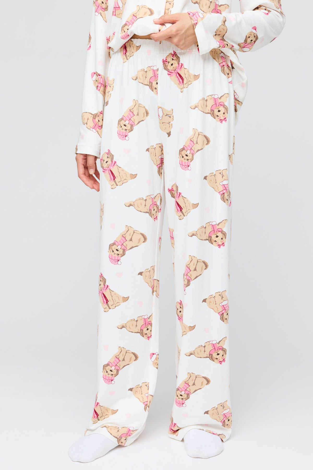 Alt View 3. Button-Up Long Sleeve Top & Pant Pajama Set - Ivory
