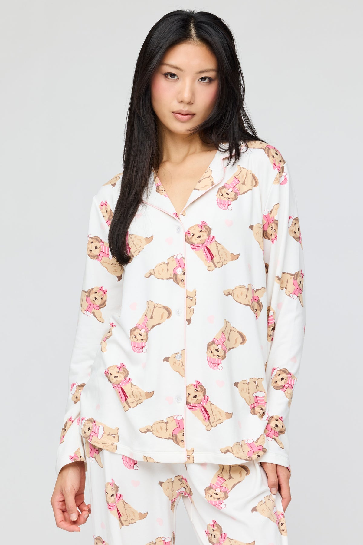 Alt View 2. Button-Up Long Sleeve Top & Pant Pajama Set - Ivory