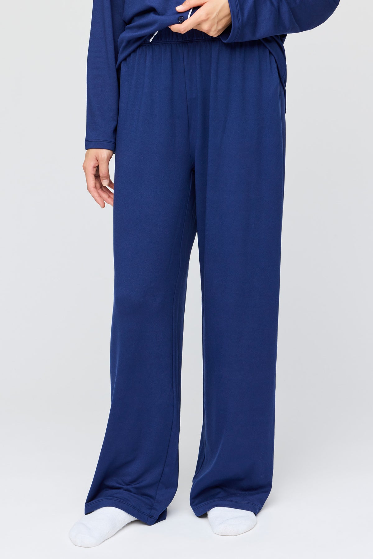 Alt View 3. Button-Up Long Sleeve Top & Pant Pajama Set - Navy