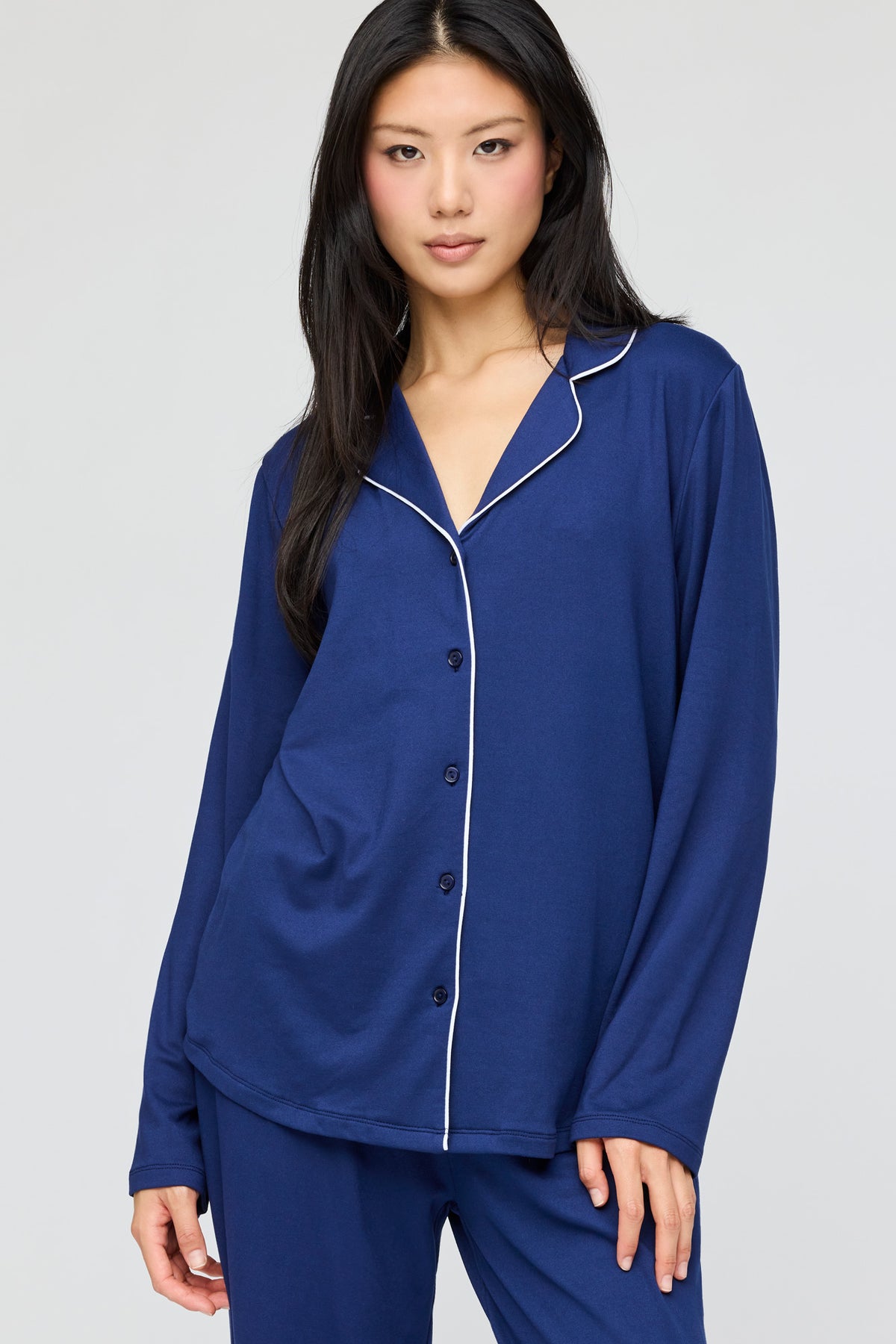 Alt View 2. Button-Up Long Sleeve Top & Pant Pajama Set - Navy
