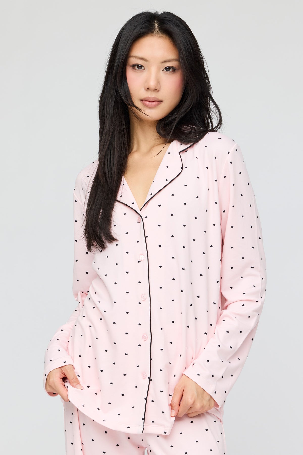 Alt View 2. Button-Up Long Sleeve Top & Pant Pajama Set - Pink