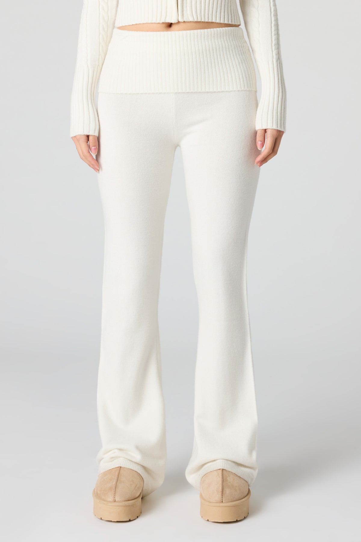 Alt View 2. Knit Foldover Flare Pant - Ivory