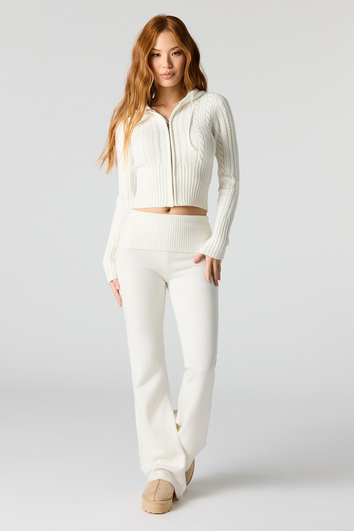 Knit Foldover Flare Pant - Ivory