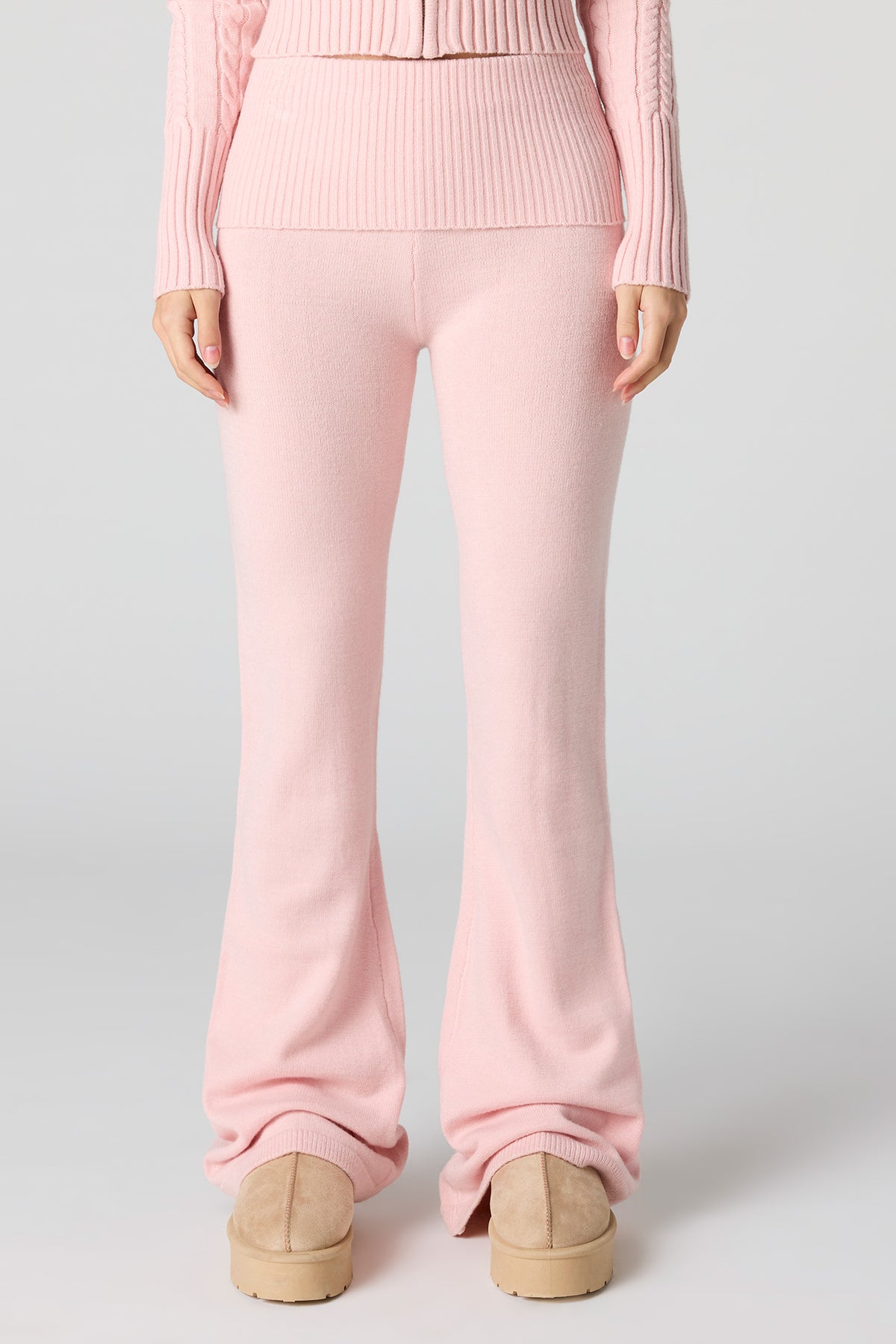 Alt View 2. Knit Foldover Flare Pant - Light Pink