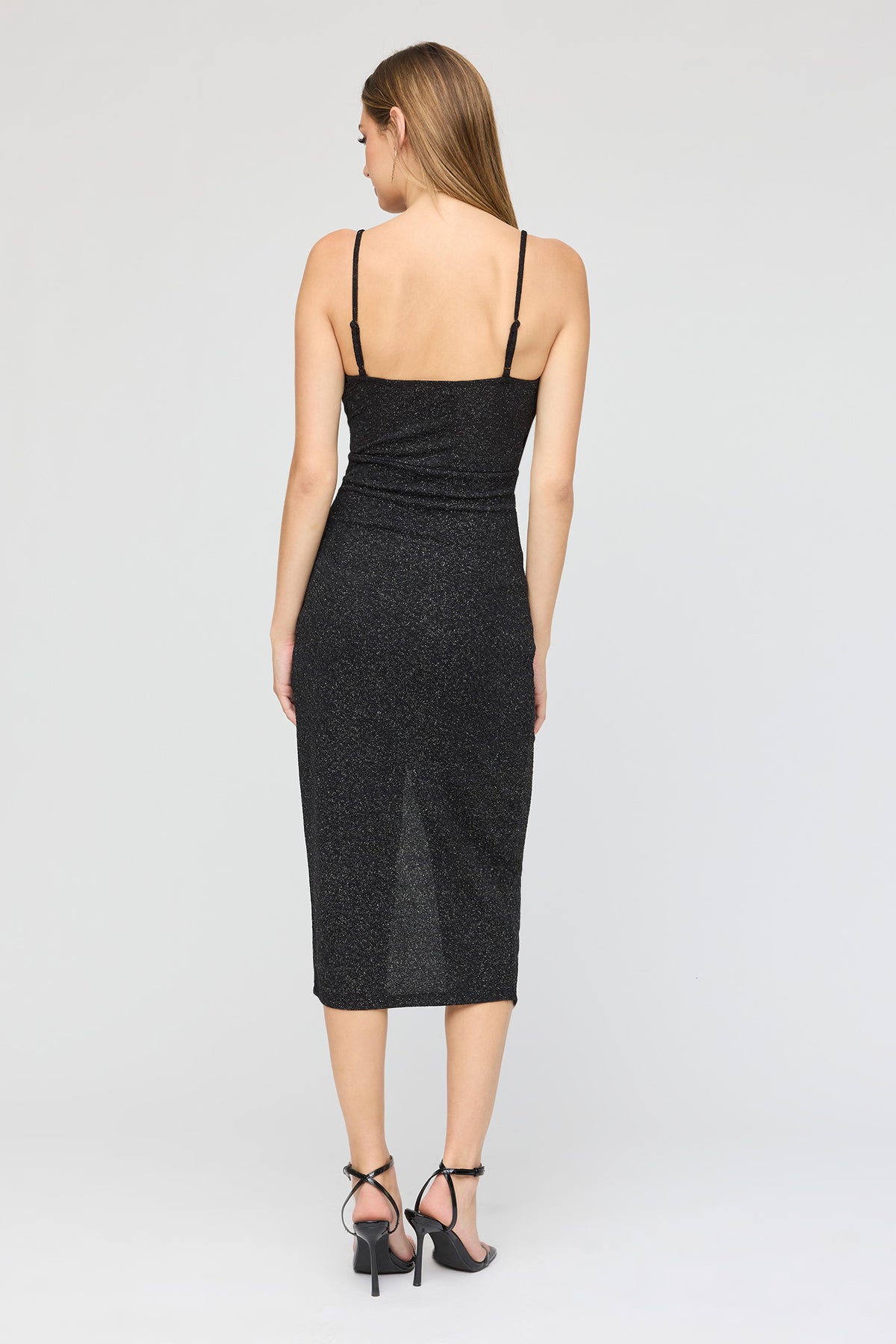 Alt View 3. Glitter Wrap Slit Midi Dress - Black