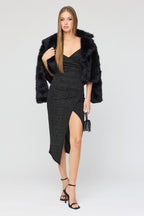 Glitter Wrap Slit Midi Dress