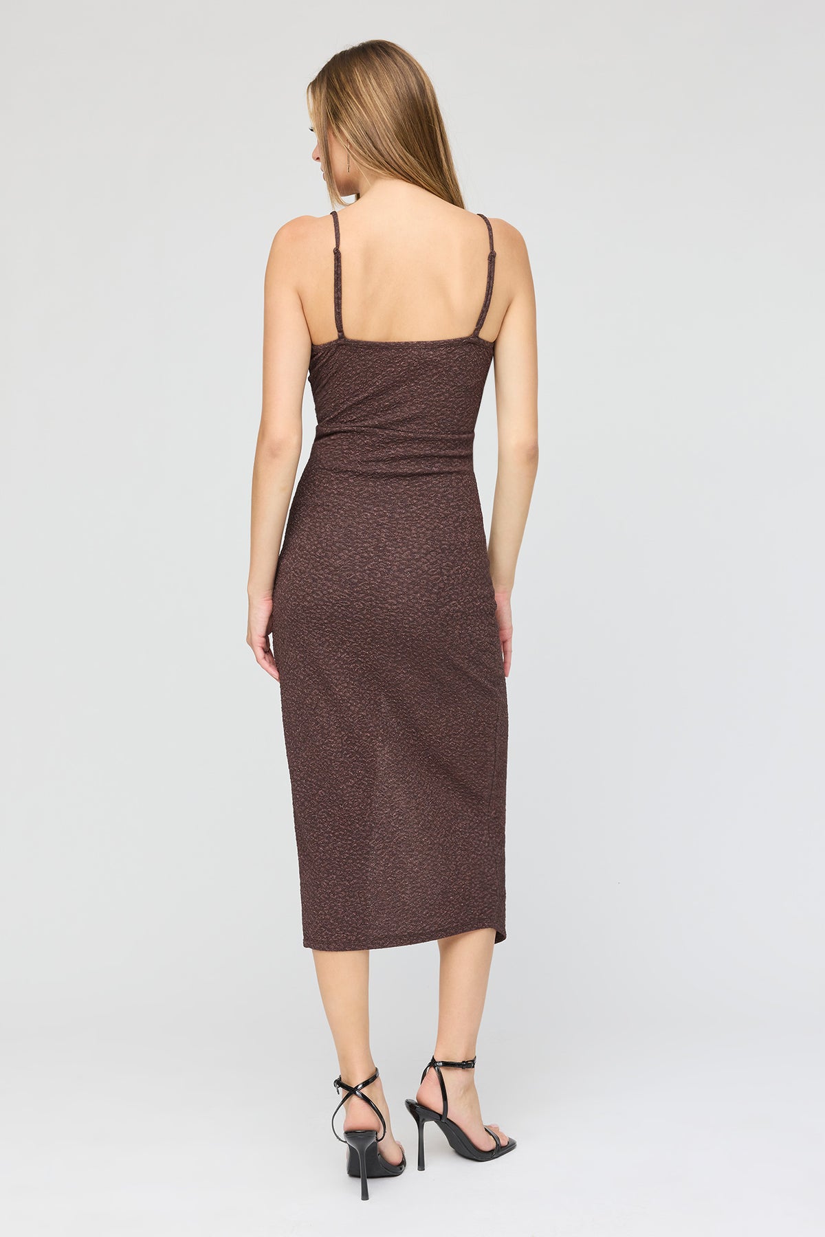 Alt View 3. Glitter Wrap Slit Midi Dress - Brown
