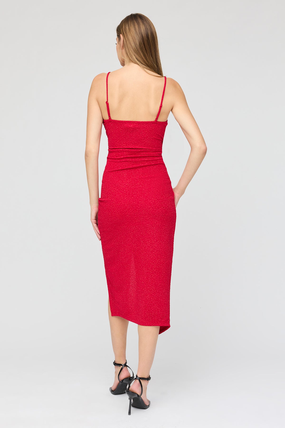 Alt View 3. Glitter Wrap Slit Midi Dress - Red