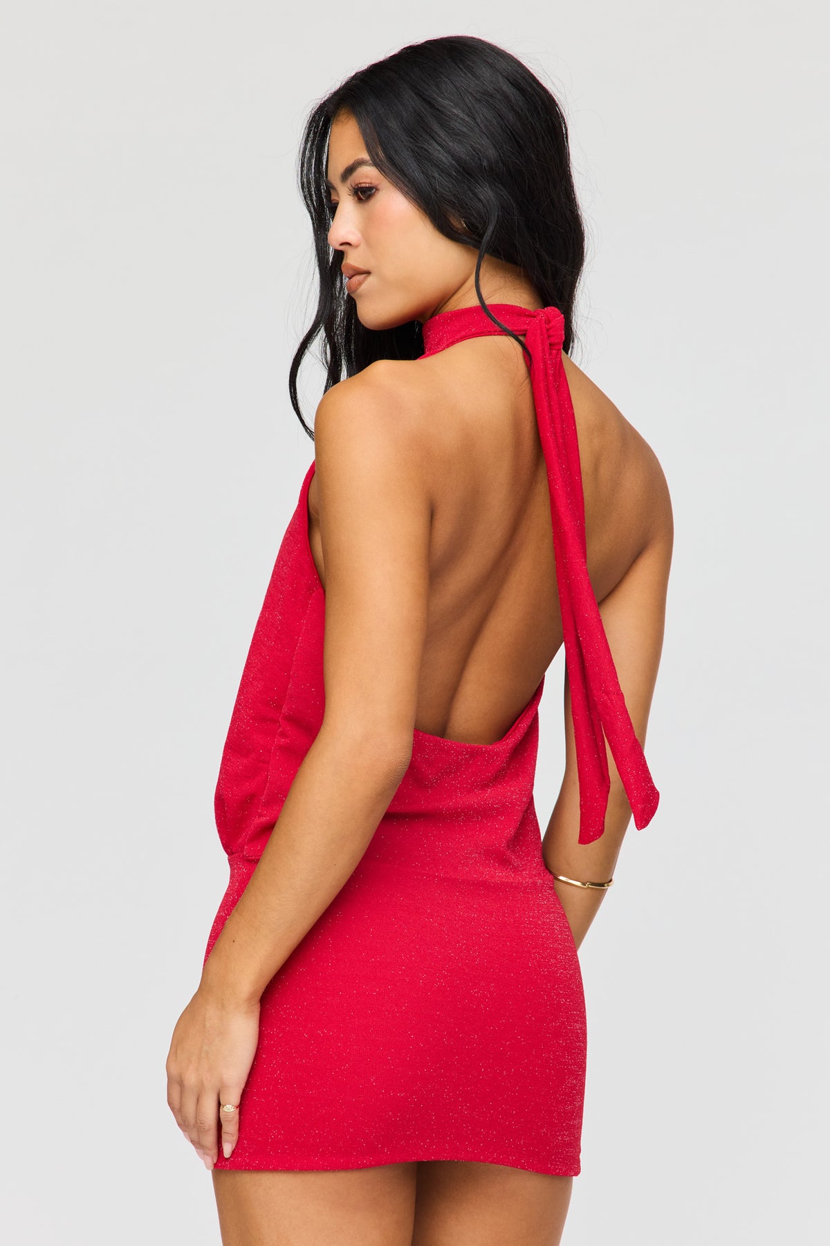 Alt View 2. Glitter Halter Dress - Red