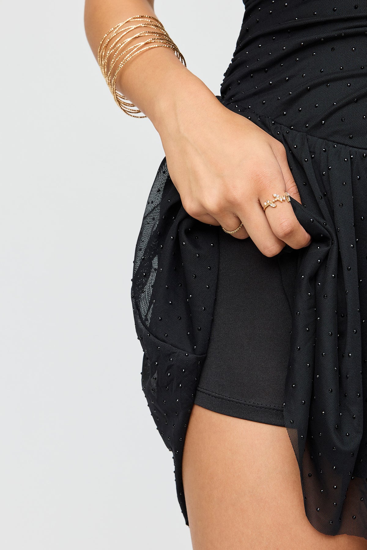 Alt View 4. Rhinestone Mesh Strapless Mini Dress - Black