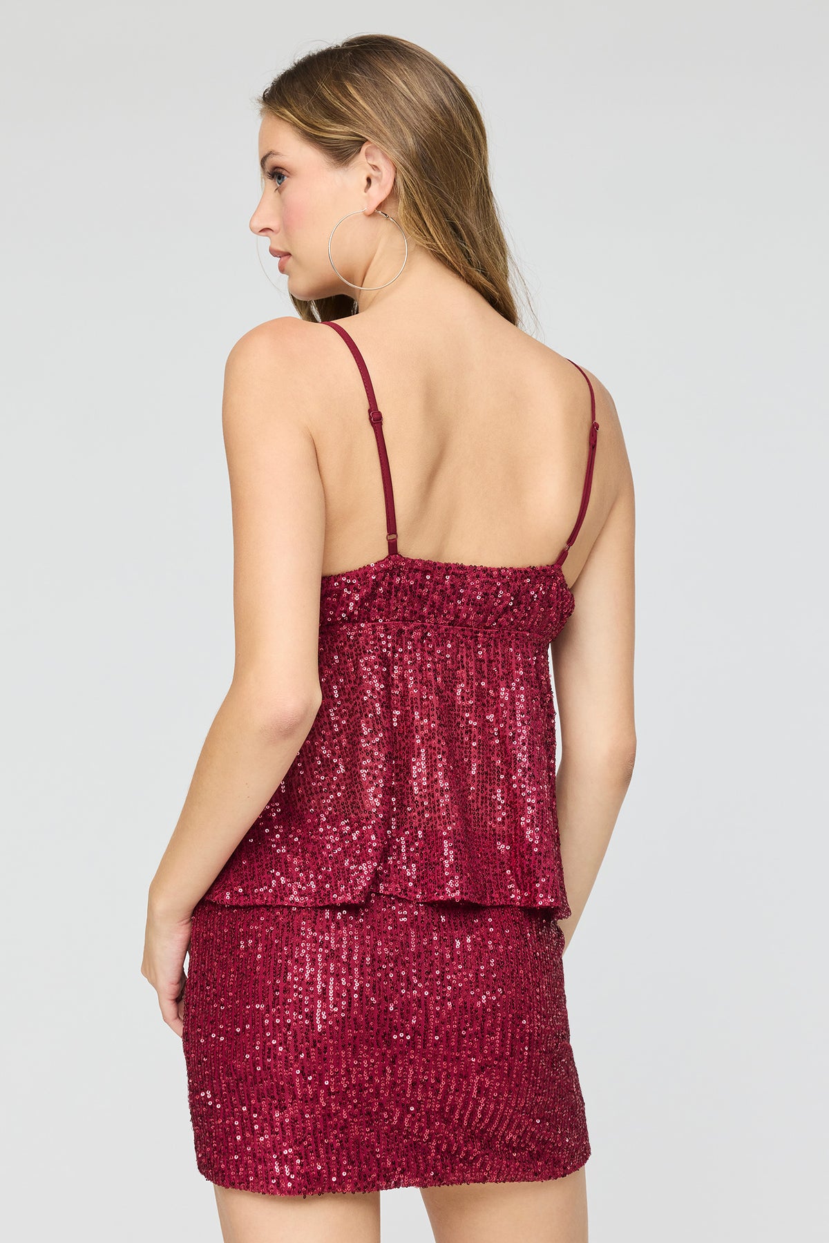 Alt View 2. Sequin Babydoll Top - Burgundy