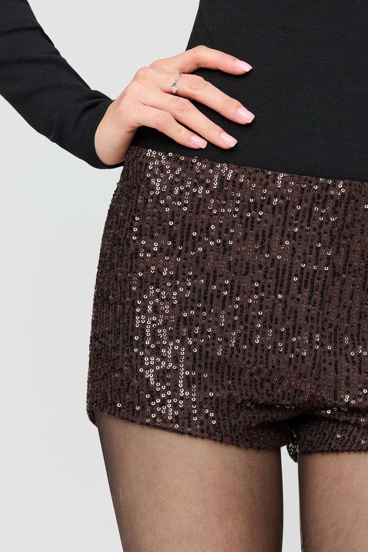 Alt View 4. Sequin Mini Short - Brown