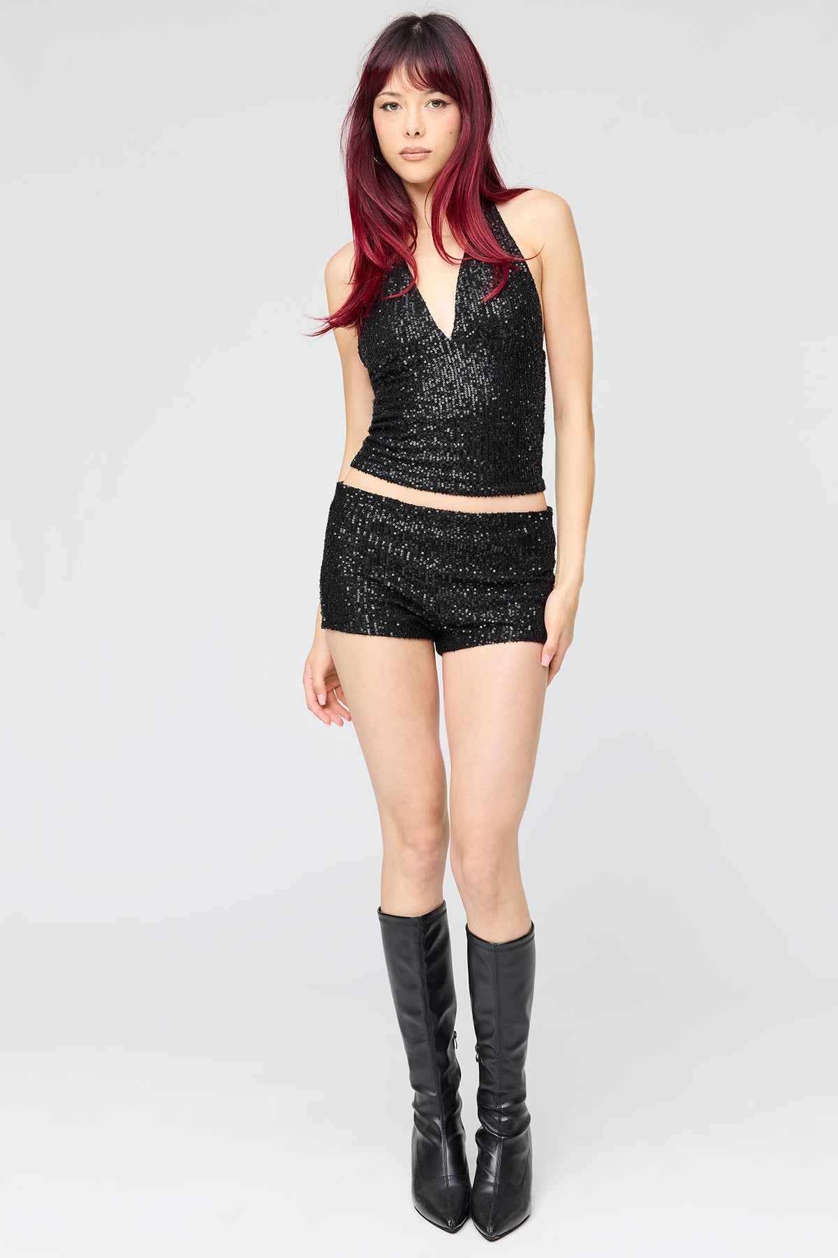 Alt View 3. Sequin Halter Top - Black