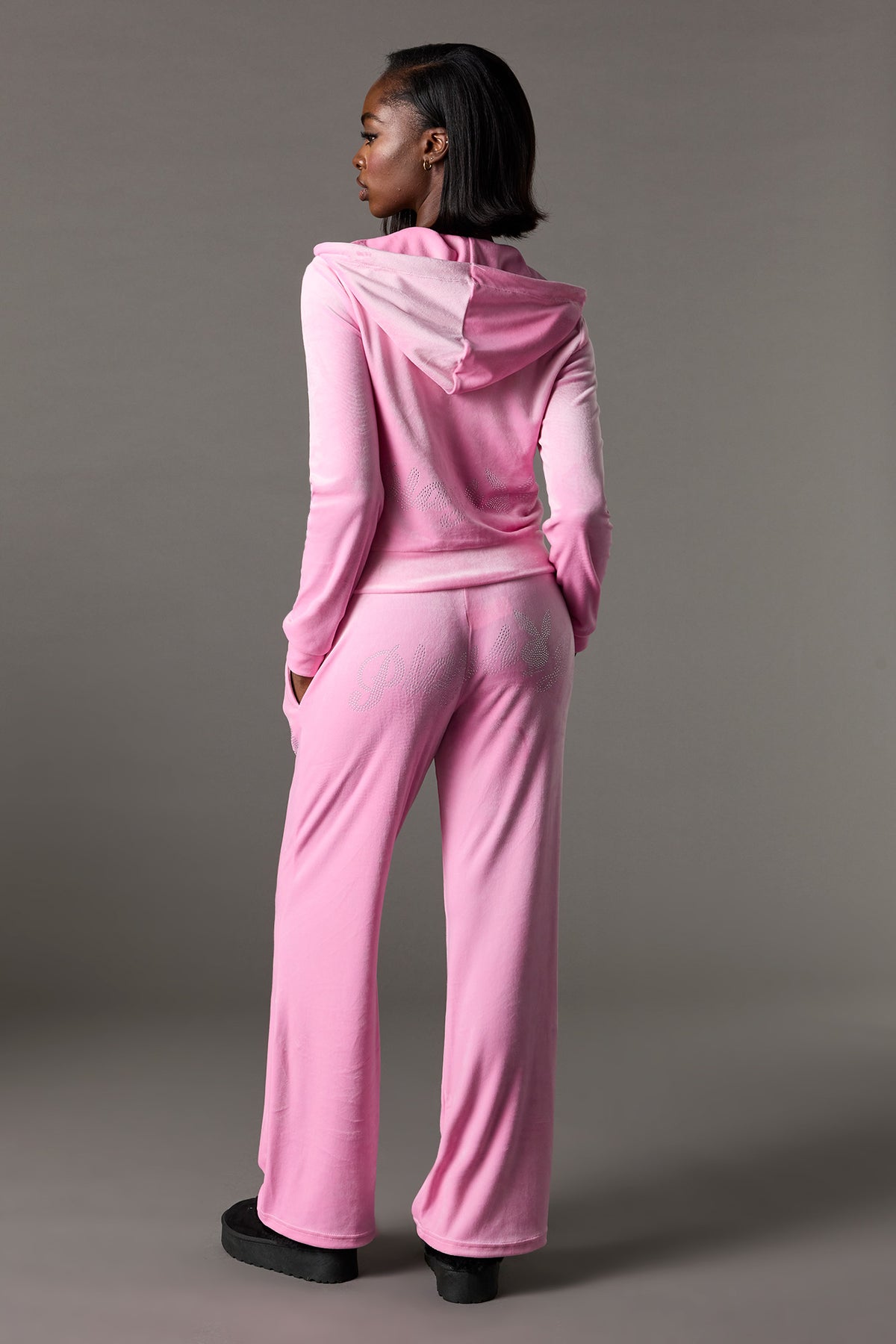 Alt View 3. Playboy Rhinestone Velour Sweatpant - Pink