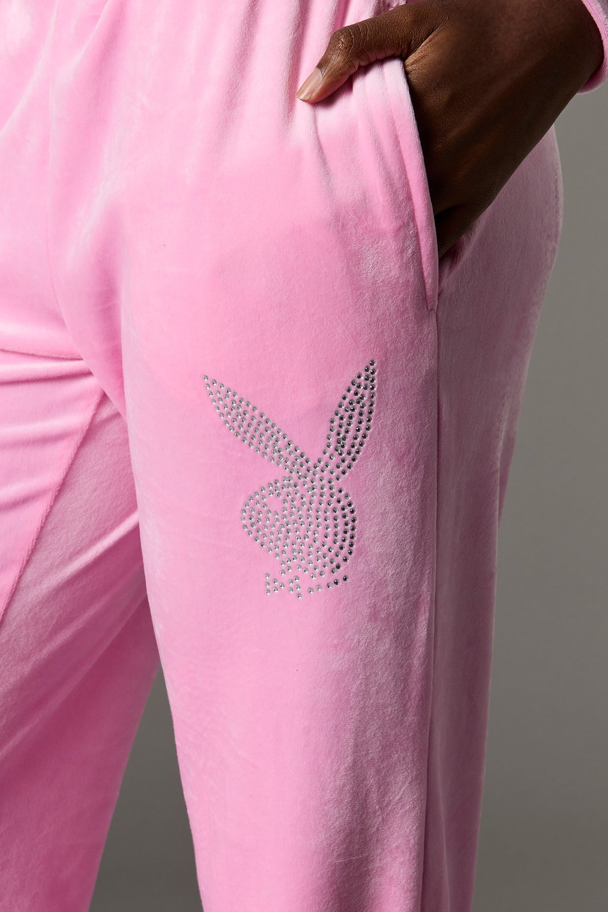 Alt View 4. Playboy Rhinestone Velour Sweatpant - Pink
