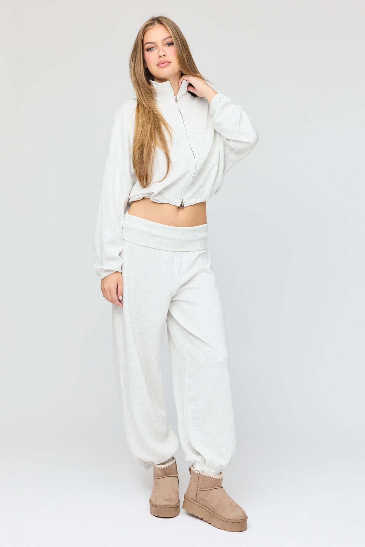 Alt View 3. U/A Bubble Hem Zip Sweatshirt - Light Grey