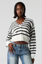 Cardigan boutonné en tricot rayé