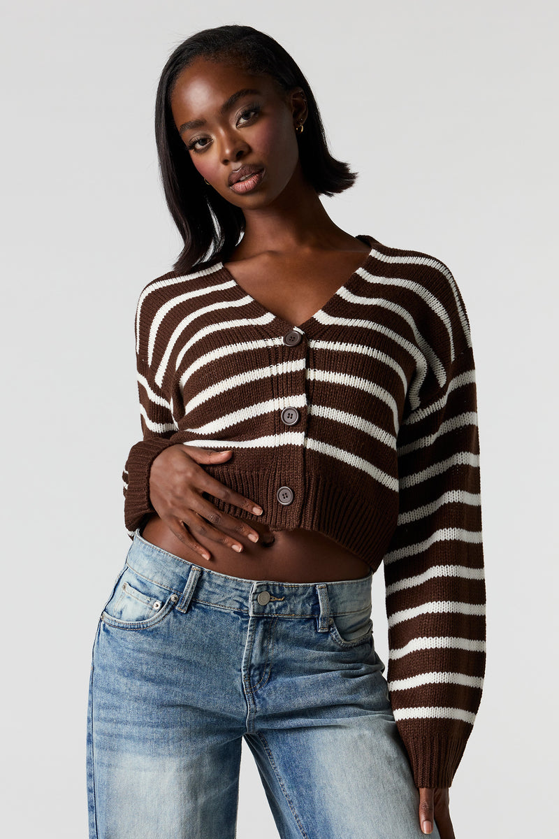 Striped Knit Button-Up Cardigan