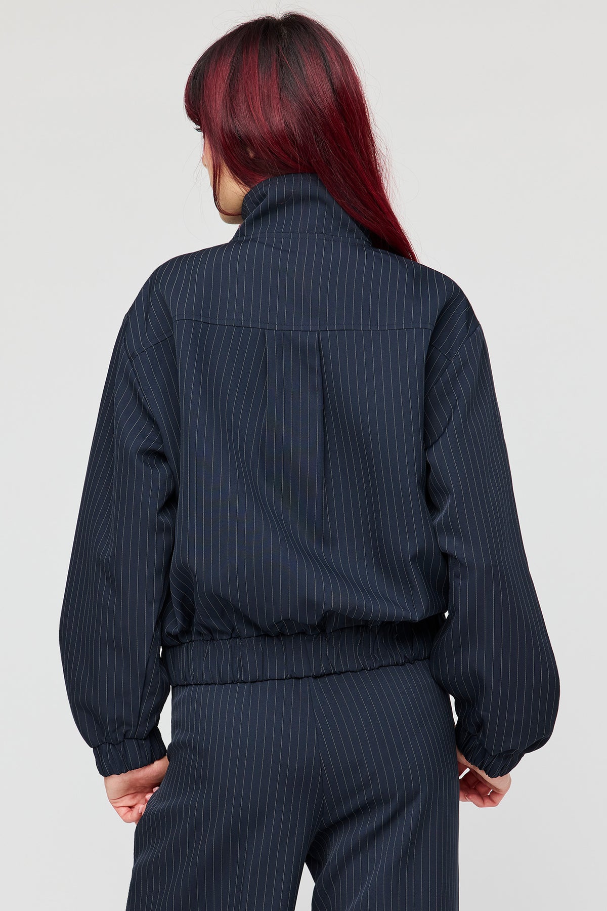 Alt View 2. Pinstriped Bomber Jacket - Navy