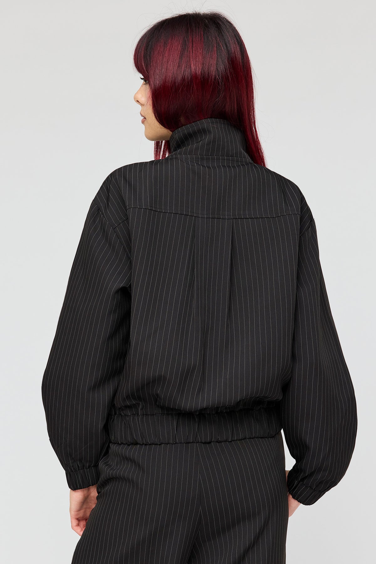 Alt View 2. Pinstriped Bomber Jacket - Black with White