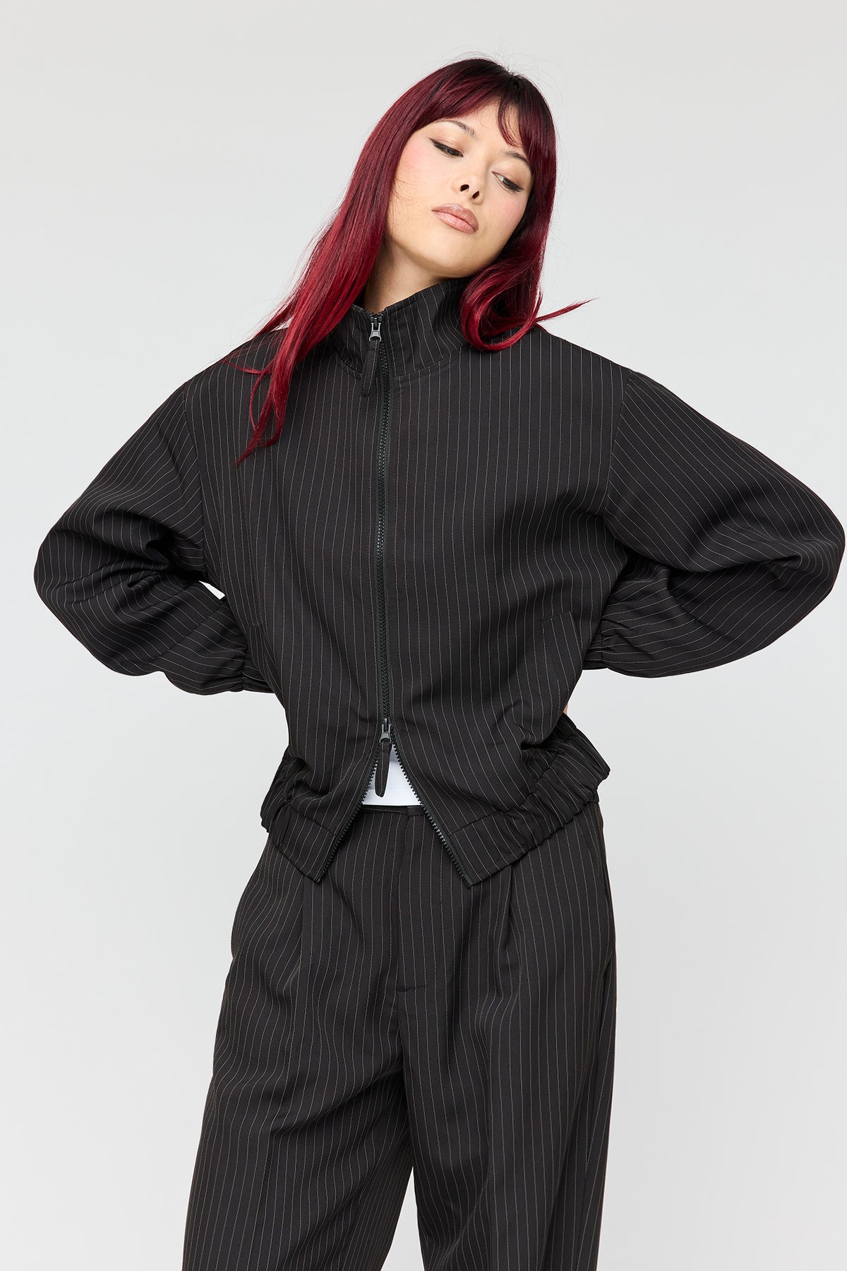 Pinstriped Bomber Jacket - Black with White