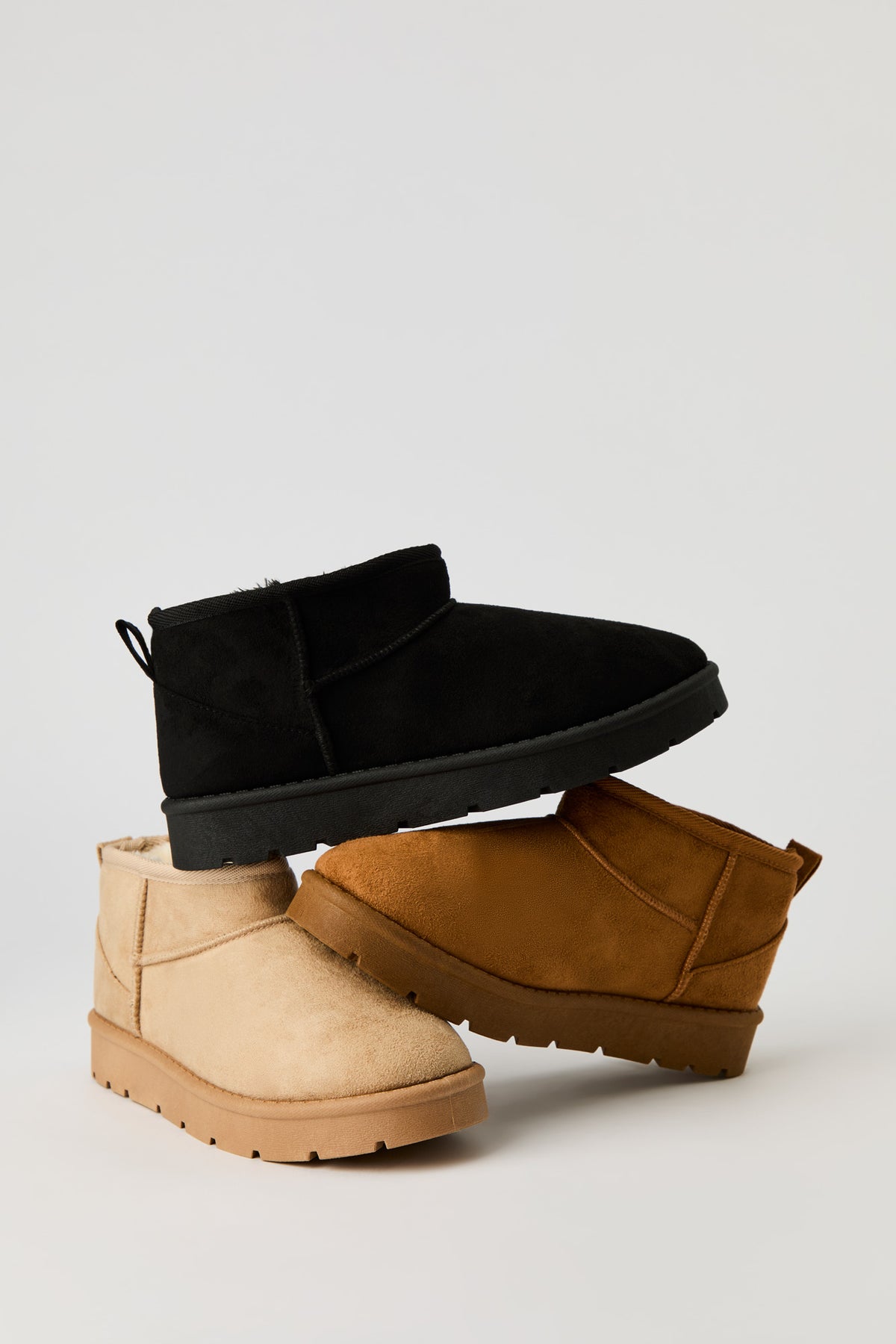 Faux Suede Ankle Booties - Black
