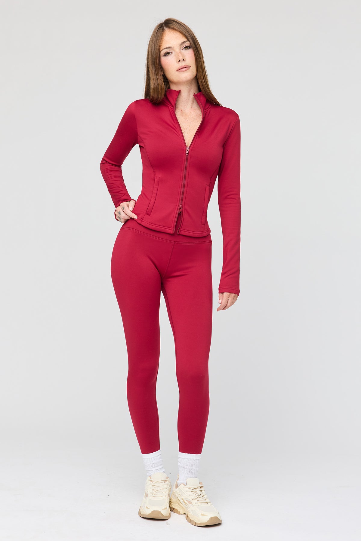Alt View 3. Warm Tech Fleece Lined Zip Jacket - Red