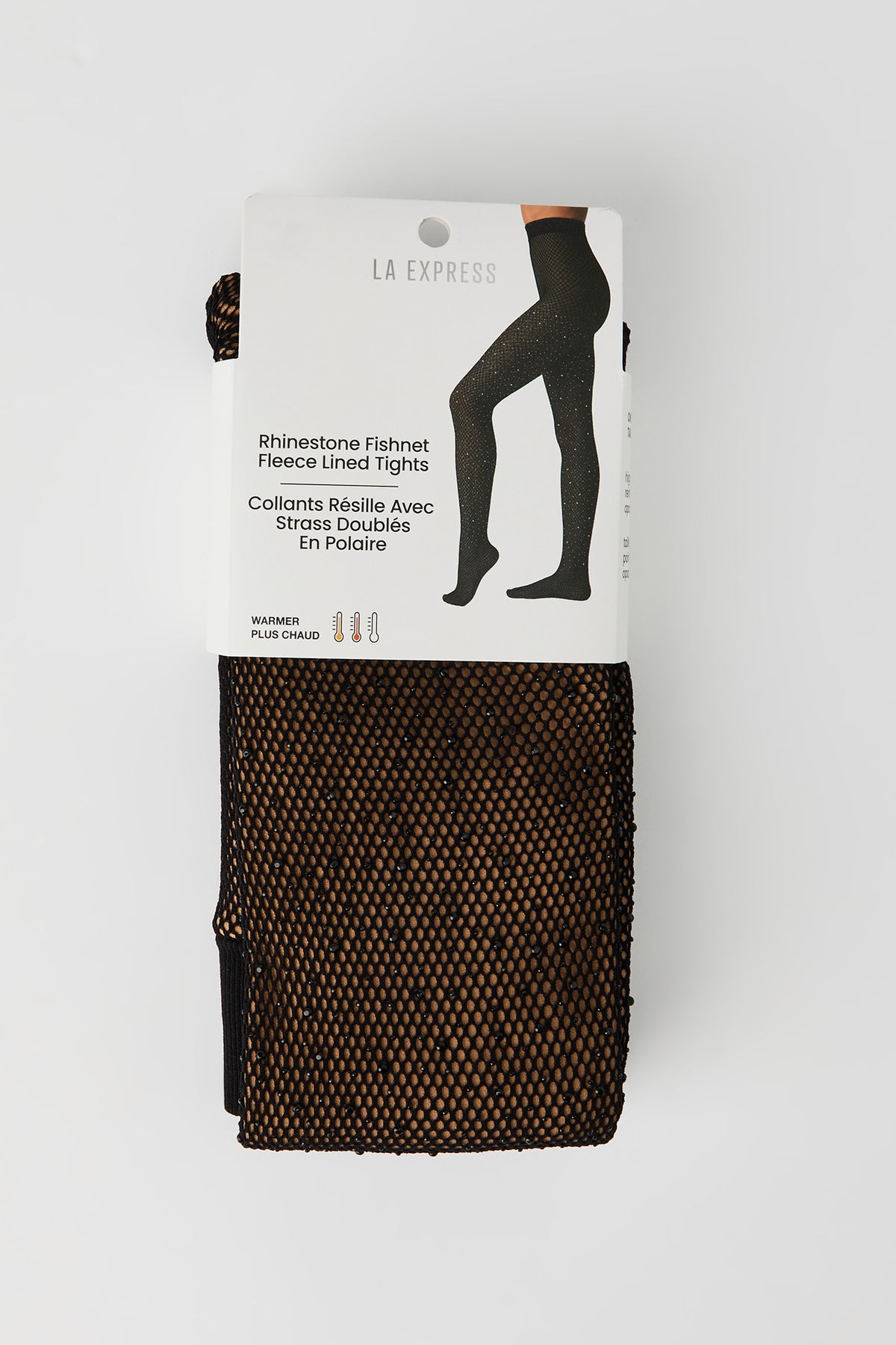 Rhinestone Fishnet Fleece Lined Tights - Black